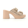 Papuci Casual De Dama,Cu Toc Gros,SP114,Bej Inchis Cu Strasuri