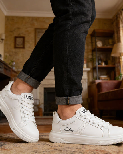 Pantofi sport de barbati din piele ecologica, B4077 - Alb
