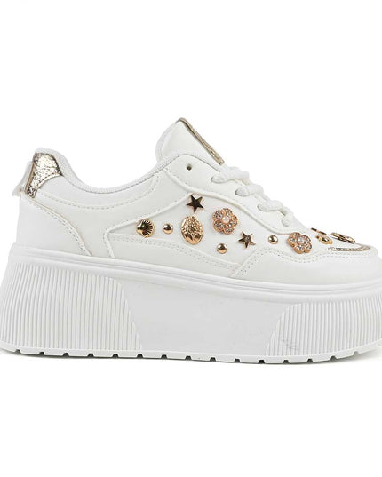 Pantofi Sport De Dama din Piele Ecologica, cu Platforma, D1496 - Alb