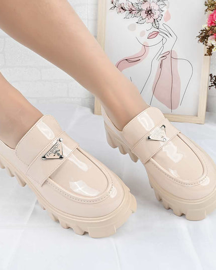 Pantofi casual de dama cu platforma, din piele ecologica, P1302 - Bej