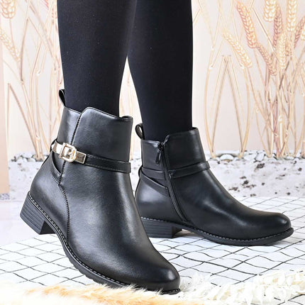 Ghete de dama din piele ecologica cu interior imblanit, GD1095 - Negre