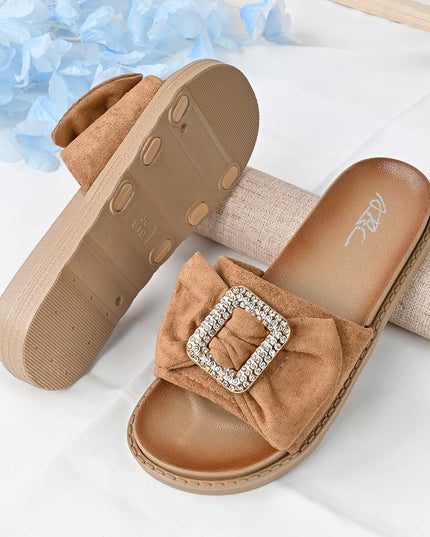 Papuci Casual De Dama din piele intoarsa ecologica, PD1091 - Maro