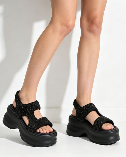 Sandale de Dama cu platforma, din Piele Ecologica, SA123 - Negru