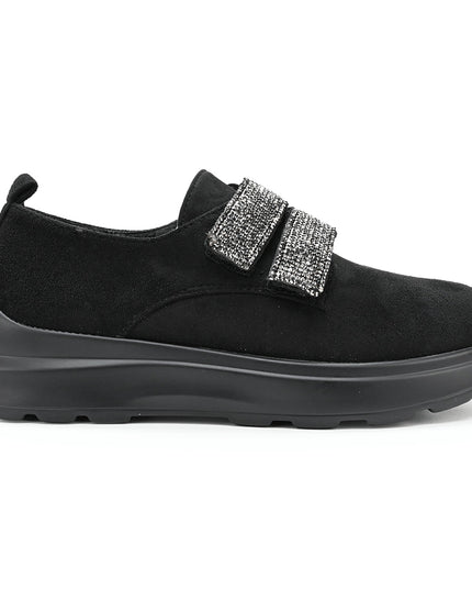 Pantofi casual de dama din piele ecologica intoarsa, cu scai, P1233 - Negru