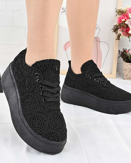 Pantofi Sport De Dama din material textil, D1493 - Negru
