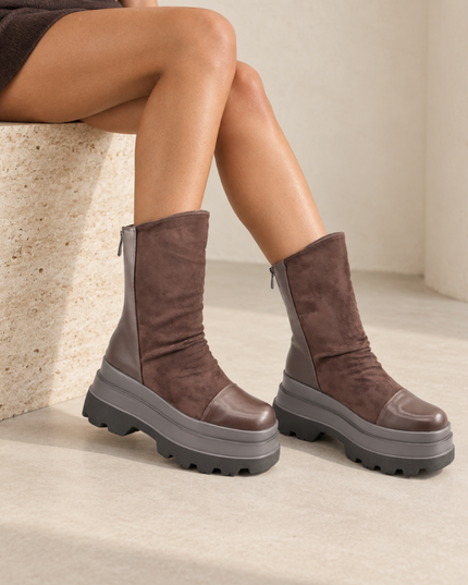Ghete de dama,Din piele ecologica lacuita cu interior imblanit,GD1130,Maro