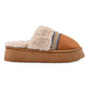Papuci de casa Dama,Din Piele Ecologica Intoarsa, Imblaniti,PD1056,Camel