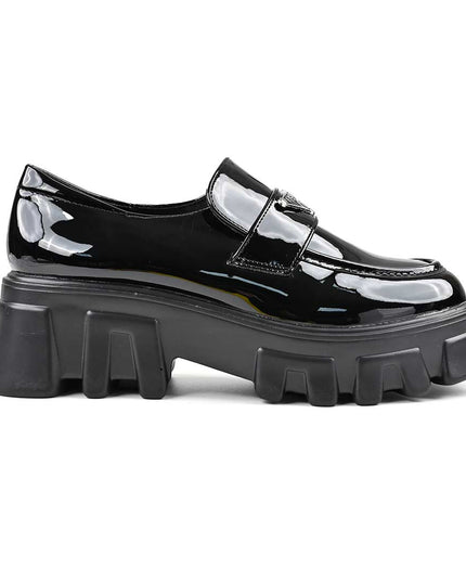 Pantofi casual de dama cu platforma, din piele ecologica, P1302 - Negru lucios