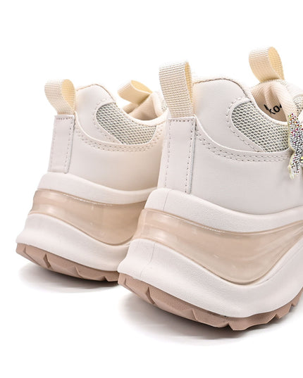 Pantofi sport De dama cu inseretii din plasa, cu Funda din perle, D1400 - Bej