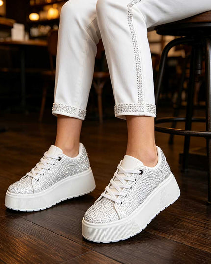 Pantofi Sport De Dama,Cu platforma,Din Piele ecologica intoarsa,D1515,Alb