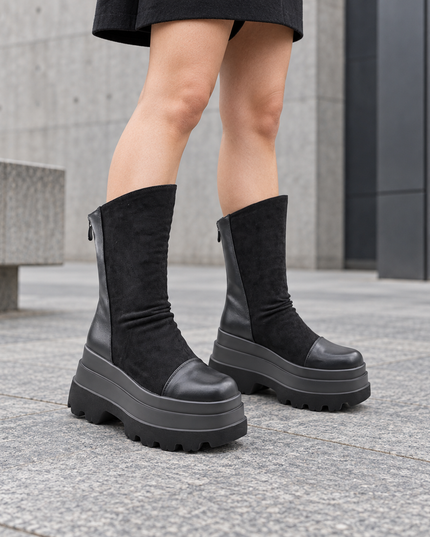 Ghete de dama,Din piele ecologica cu interior imblanit,GD1130,Negru