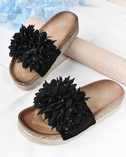 Papuci Casual De Dama din piele intoarsa ecologica, PD1090 - Negru