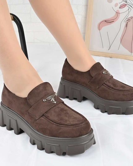 Pantofi casual de dama cu platforma, din piele ecologica intoarsa, P1303 - Maro