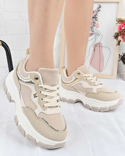 Pantofi Sport De Dama din Piele ecologica, D1499 - Bej