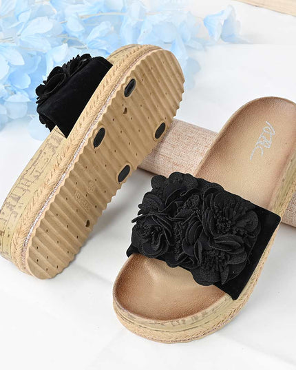 Papuci Casual De Dama din piele intoarsa ecologica, PD1088 - Negru