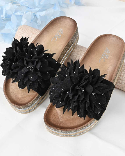Papuci Casual De Dama din piele intoarsa ecologica, PD1090 - Negru