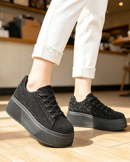 Pantofi Sport De Dama,Cu platforma,Din Piele ecologica intoarsa,D1515,Negru