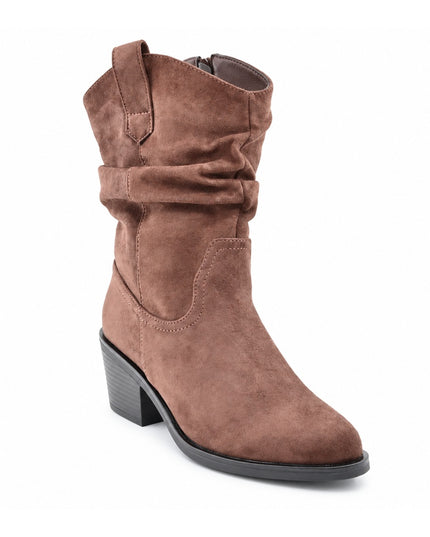 Botine de dama, din piele ecologică întoarsă, cu toc gros, BD1023,Maro
