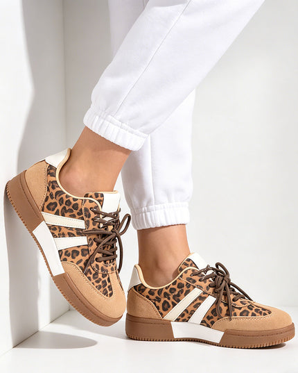Pantofi sport de dama din piele Ecologica Intoarsa, D1426 - Leopard