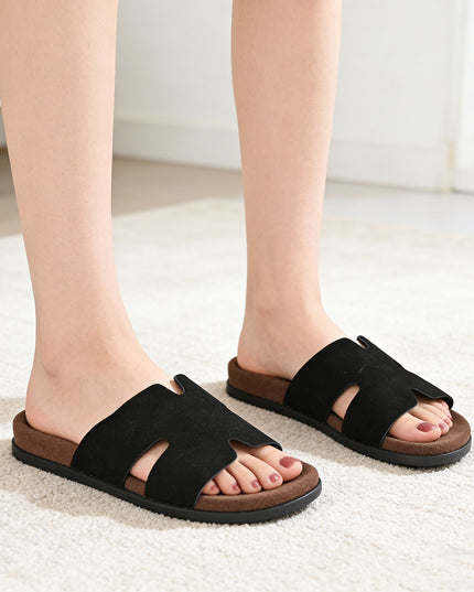Papuci Casual De Dama din Piele Naturala, PD1104 - Negru