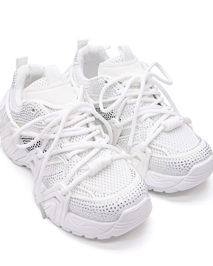 Pantofi Sport De Dama din Piele Ecologica Intoarsa, cu Strasuri, D1408 - Alb