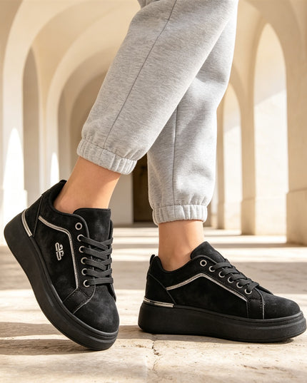 Pantofi Sport De Dama,Din Piele ecologica intoarsa,D1516,Negru