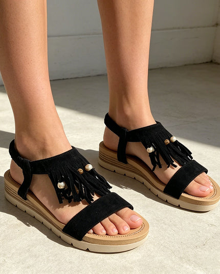 Sandale de Dama,Cu Talpa Joasa,Din Piele ecologica,SA134,Negru OEM