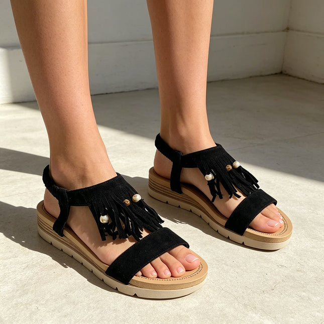 Sandale de Dama,Cu Talpa Joasa,Din Piele ecologica,SA134,Negru OEM