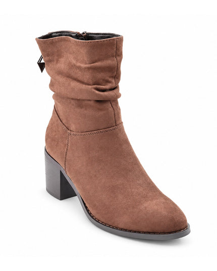 Botine de dama,din piele ecologică întoarsă, cu toc gros, BD1022,Maro