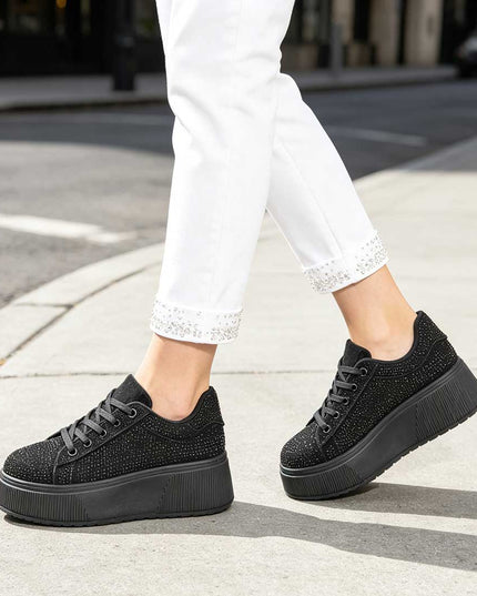Pantofi Sport De Dama,Cu platforma,Din Piele ecologica intoarsa,D1515,Negru