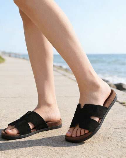 Papuci Casual De Dama din Piele Naturala, PD1104 - Negru