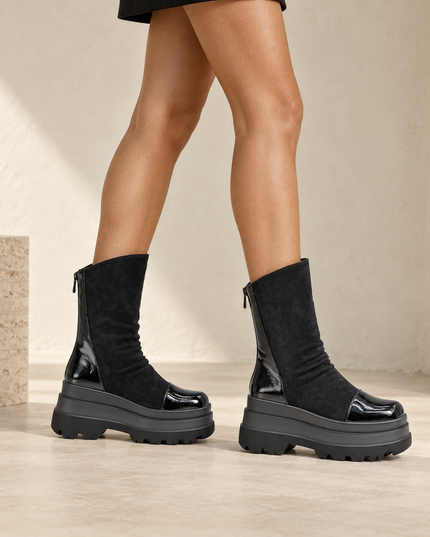 Ghete de dama,Din piele ecologica lacuita cu interior imblanit,GD1130,Negru