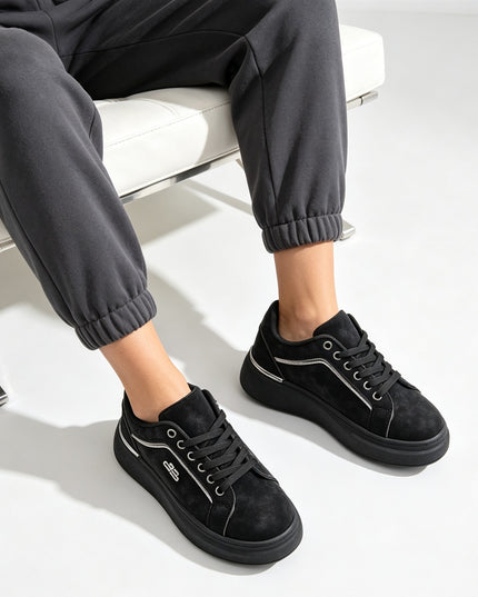 Pantofi Sport De Dama,Din Piele ecologica intoarsa,D1516,Negru