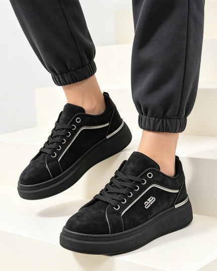 Pantofi Sport De Dama,Din Piele ecologica intoarsa,D1516,Negru