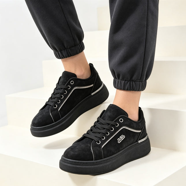 Pantofi Sport De Dama,Din Piele ecologica intoarsa,D1516,Negru