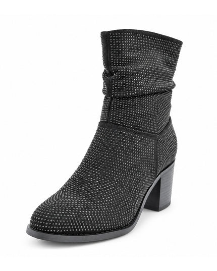 Botine de damă ,cu strasuri și toc gros,BD1021,Negre