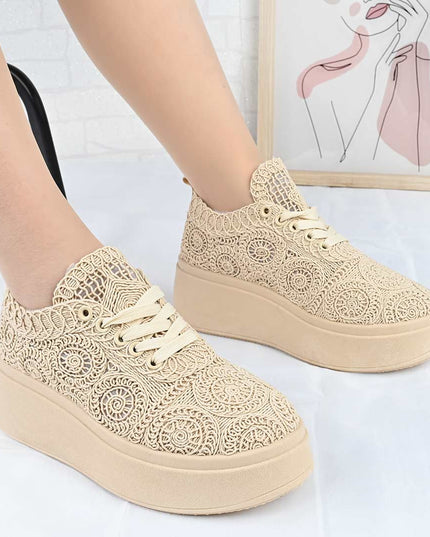 Pantofi Sport De Dama din material textil, D1493 - Bej