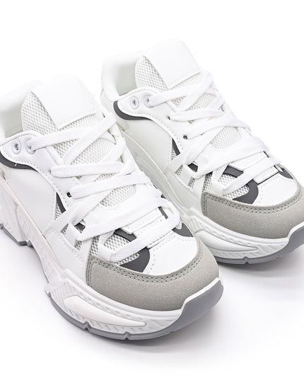 Pantofi Sport De Dama cu insertii de plasa, D1388 - Alb cu Roz