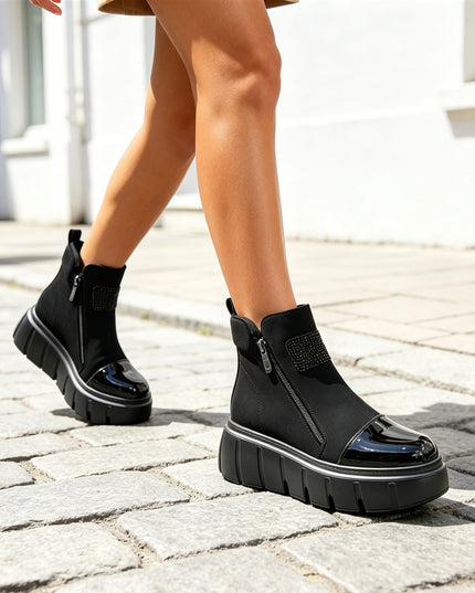 Ghete de dama,Din piele ecologica cu interior imblanit,GD1132,Negru