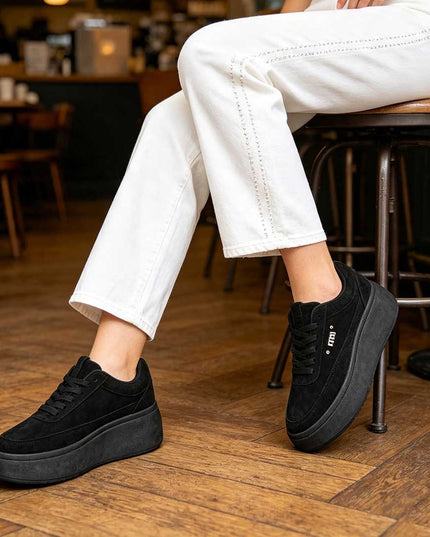 Pantofi Sport De Dama,Din Piele ecologica intoarsa,D1509,Negru