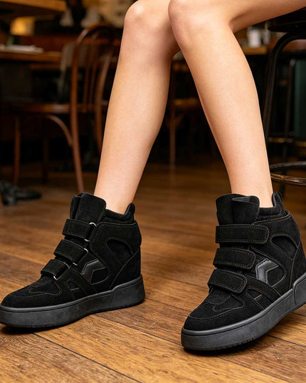 Pantofi Sport De Dama,Cu platforma,Din Piele ecologica intoarsa,D1512,Negru