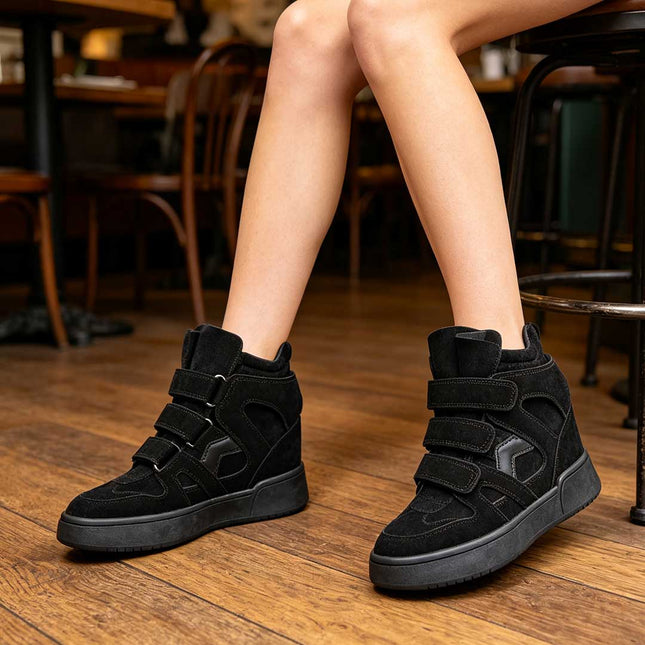 Pantofi Sport De Dama,Cu platforma,Din Piele ecologica intoarsa,D1512,Negru