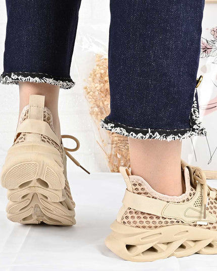 Pantofi sport De dama cu insertii de plasa, D1490 - Kaki