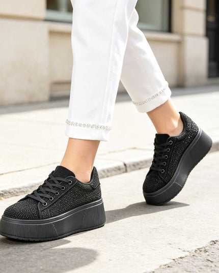 Pantofi Sport De Dama,Cu platforma,Din Piele ecologica intoarsa,D1515,Negru