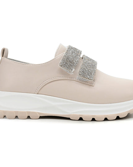 Pantofi casual de dama din piele ecologica, cu scai, P1232 - Bej