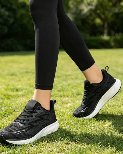Pantofi sport de dama 0145, usori, din material textil - Negru cu Alb
