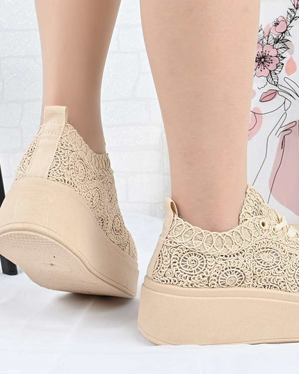 Pantofi Sport De Dama din material textil, D1493 - Bej