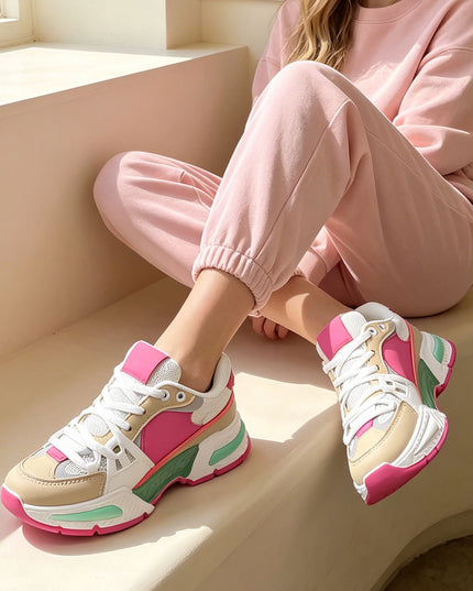 Pantofi Sport De Dama cu insertii de plasa, D1388 - Fucsia