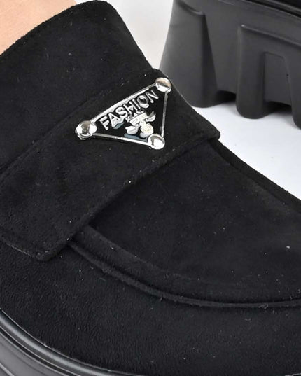 Pantofi casual de dama cu platforma, din piele ecologica intoarsa, P1303 - Negru