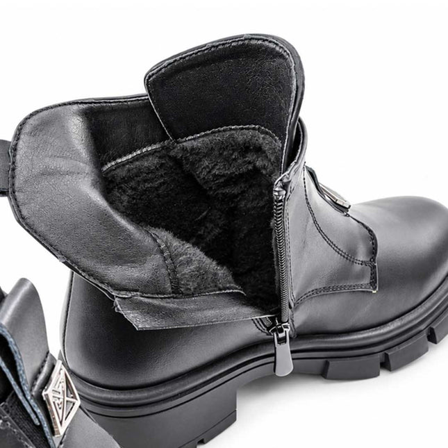 Ghete de dama,Din piele ecologica cu interior imblanit,GD1129,Negru